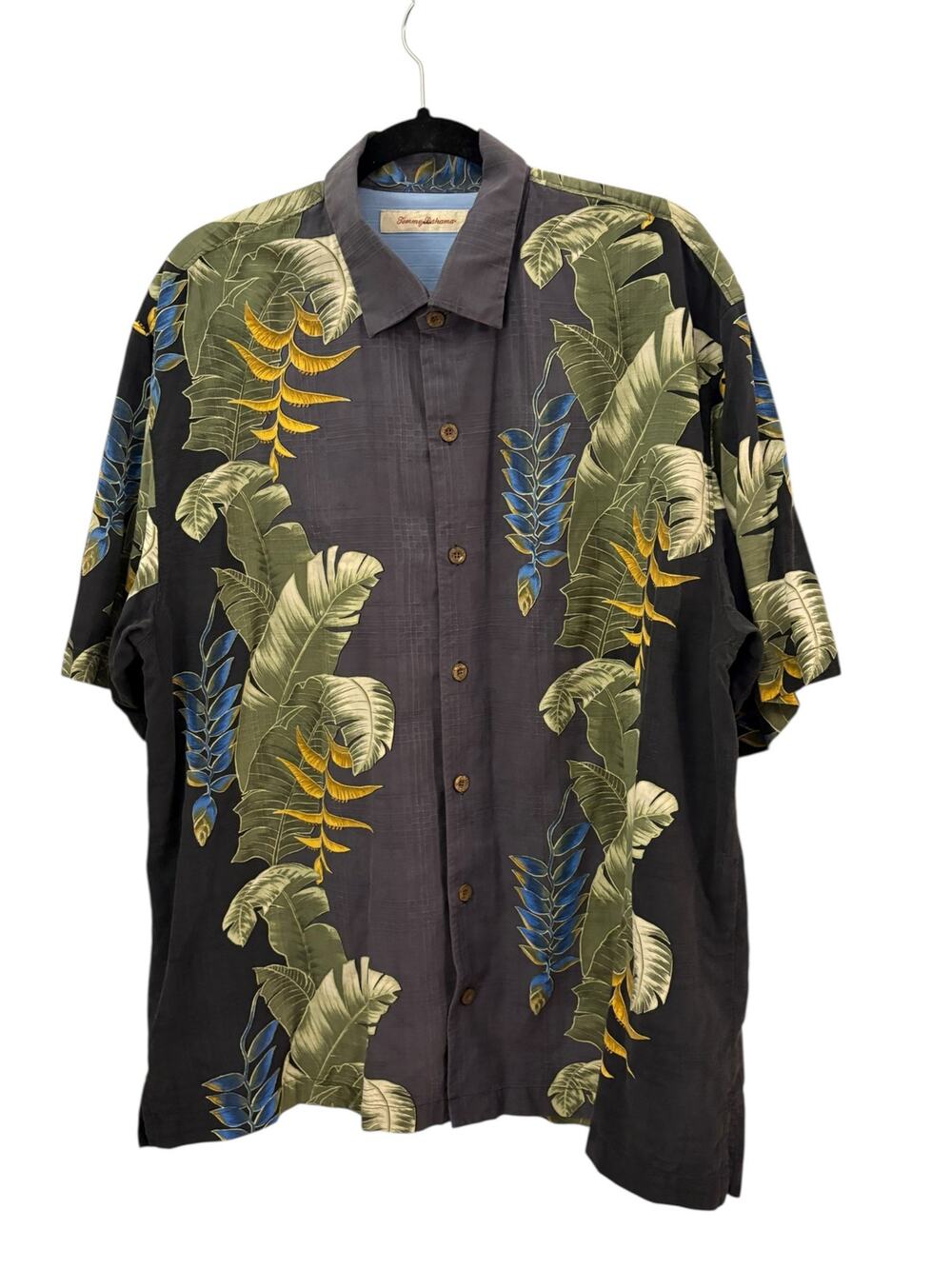 Tommy Bahama Mens Silk Shirt Hawaiian Style Short Sleeve XL Button Up Botanical